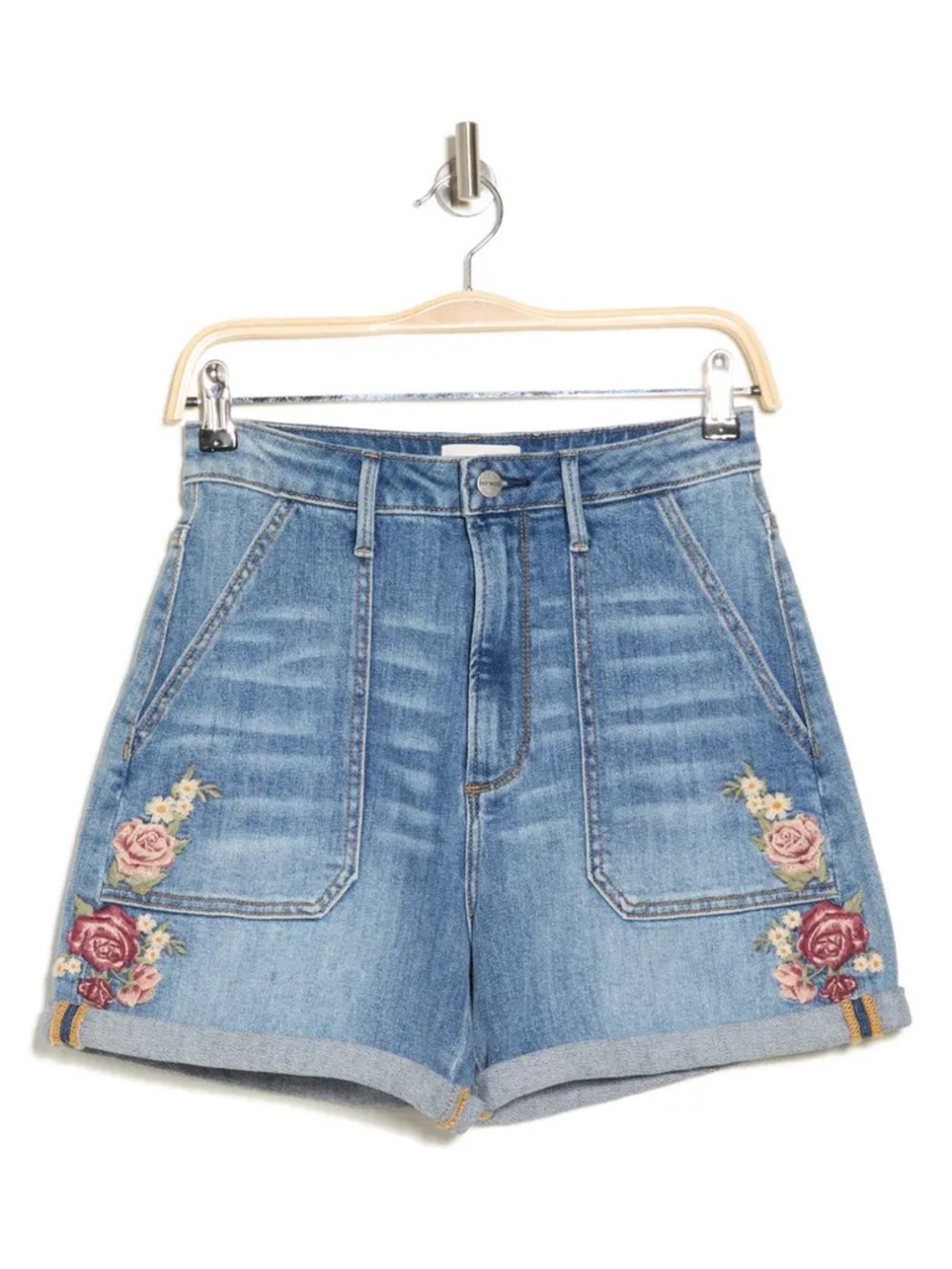 DRIFTWOOD High Waist Floral Embroidered Utility Shorts 26 - Picture 2 of 6